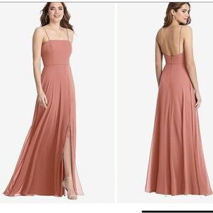 Lovely Square Neck Chiffon Maxi Dress W/Front Slit Desert Rose 10R